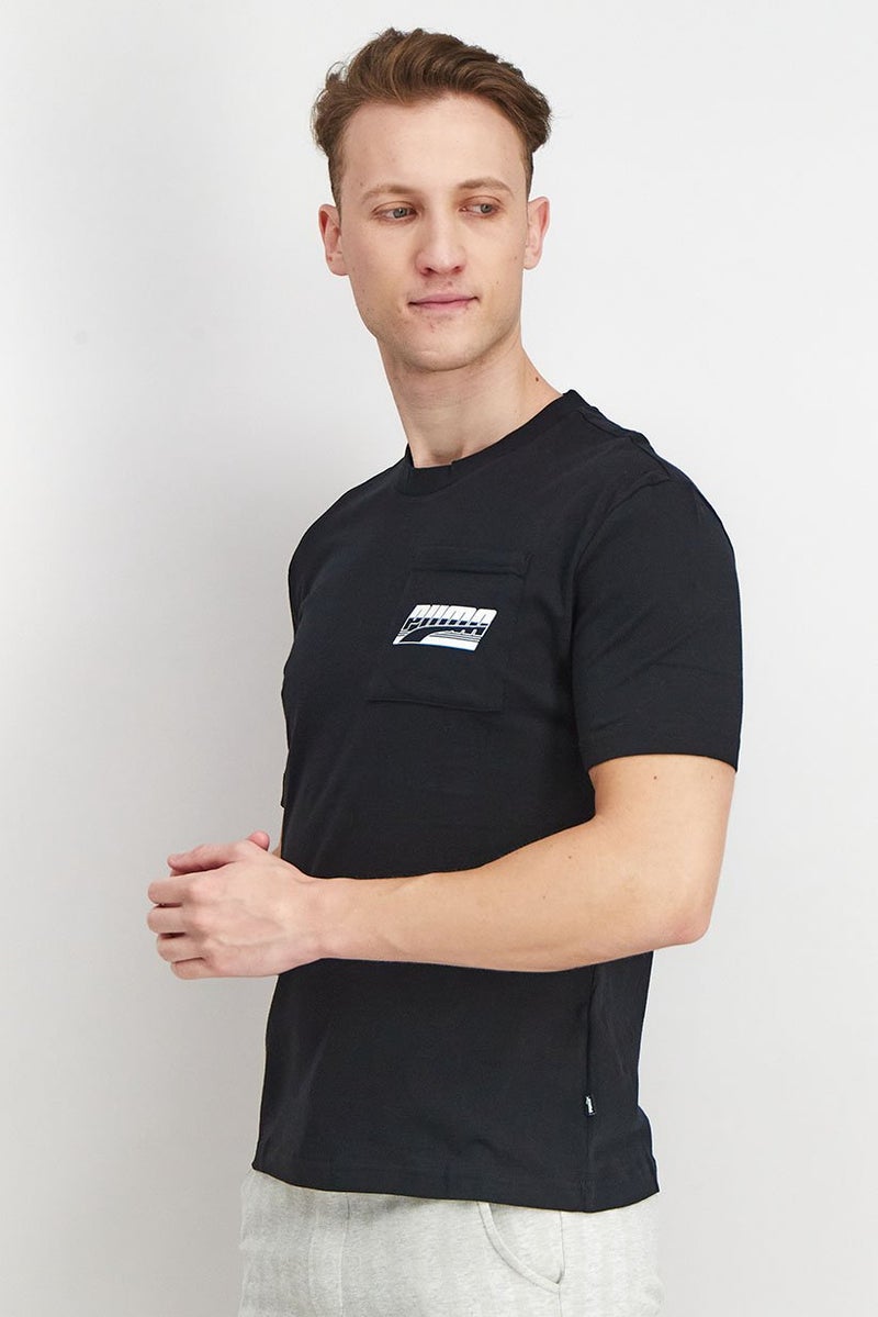 PUMA Men Sportswear Fit Crew Neck Short Sleeve Graphic Pocket T Shirt, Black - Image 4